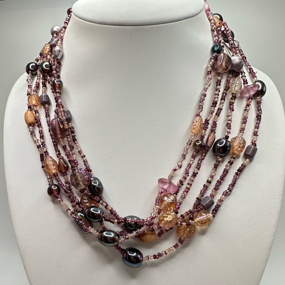Boho Long Triple Strand Seed Bead Muted Colors Adjustable Length Necklace - Picture 1 of 6